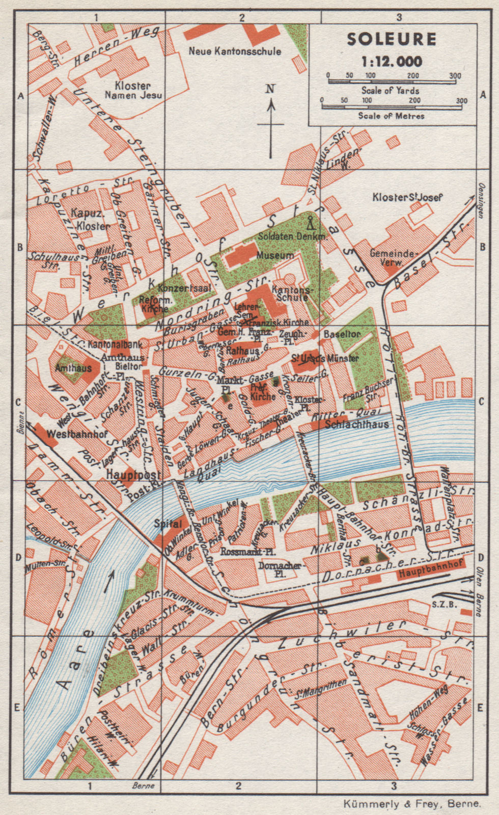 SOLEURE. Vintage town city map plan. Switzerland 1948 old vintage chart